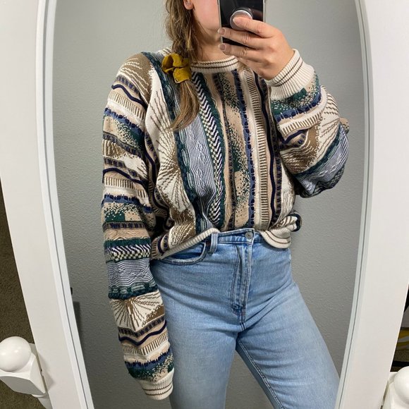 Sweaters - Vintage Oversized Coogi Style Sweater Cotton XL